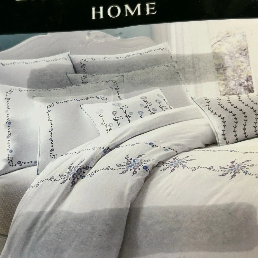 NEW Laura Ashley Embroidered Floral Blue, Purple Green 100%‎ Cotton Euro Sham